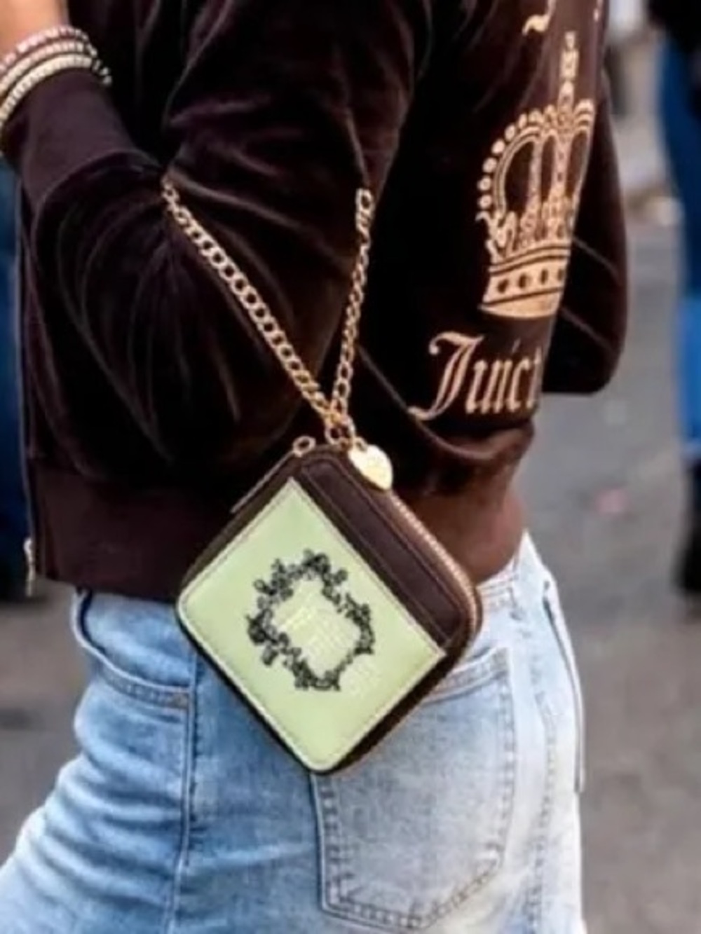 Juicy Couture Heritage Small Square Credit Card Wallet in sage green